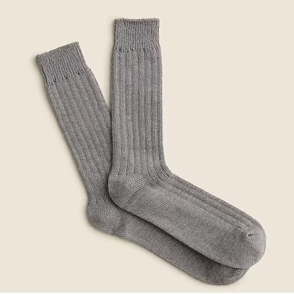 J.Crew Ribbed Cotton Blend Socks Men One Size Grayish Brown Lightweight Mid Calf - Picture 1 of 4
